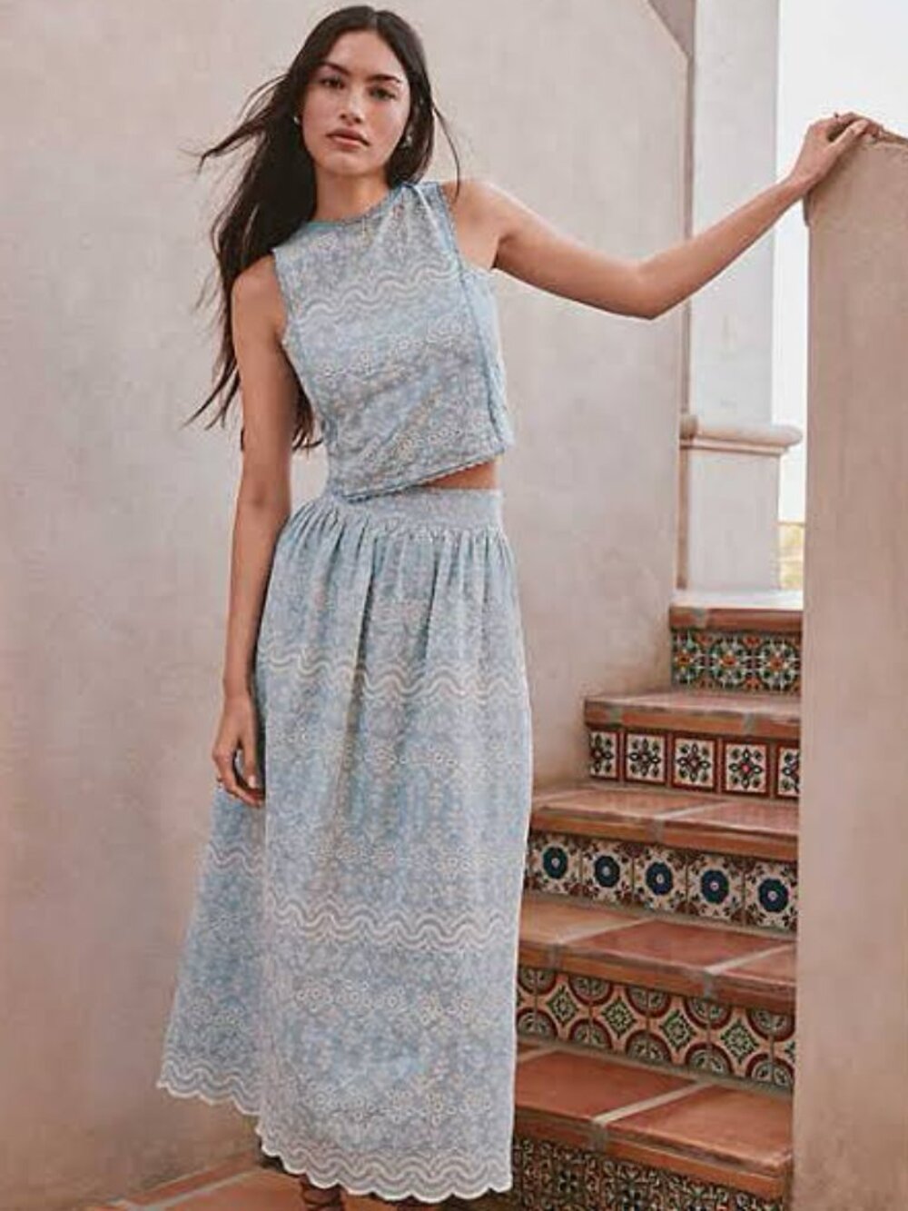 LOFT Eyelet Midi Skirt